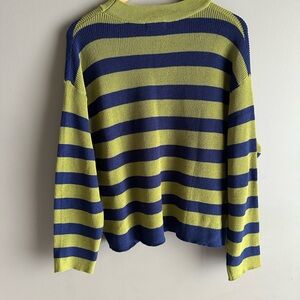 Striped Crewneck Sweater Set in Lime and Navy